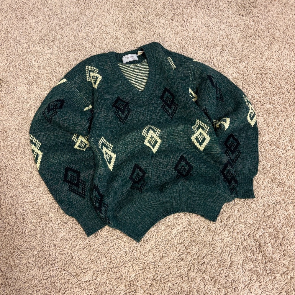 Men's V-Neck Sweater in Green by Coogi